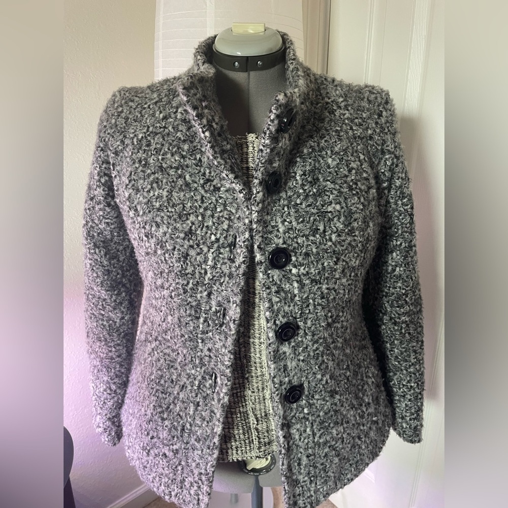 Vintage 90s JESS Women’s M Grey Knit Cardigan Jacket Button Front